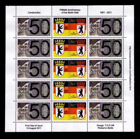 Fiftieth Anniversary of Construction of the Berlin Wall Cinderella Stamp Sheet